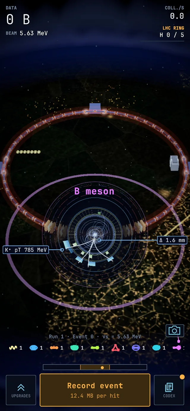 Event display di un evento Mesone B, schermata dal gioco.