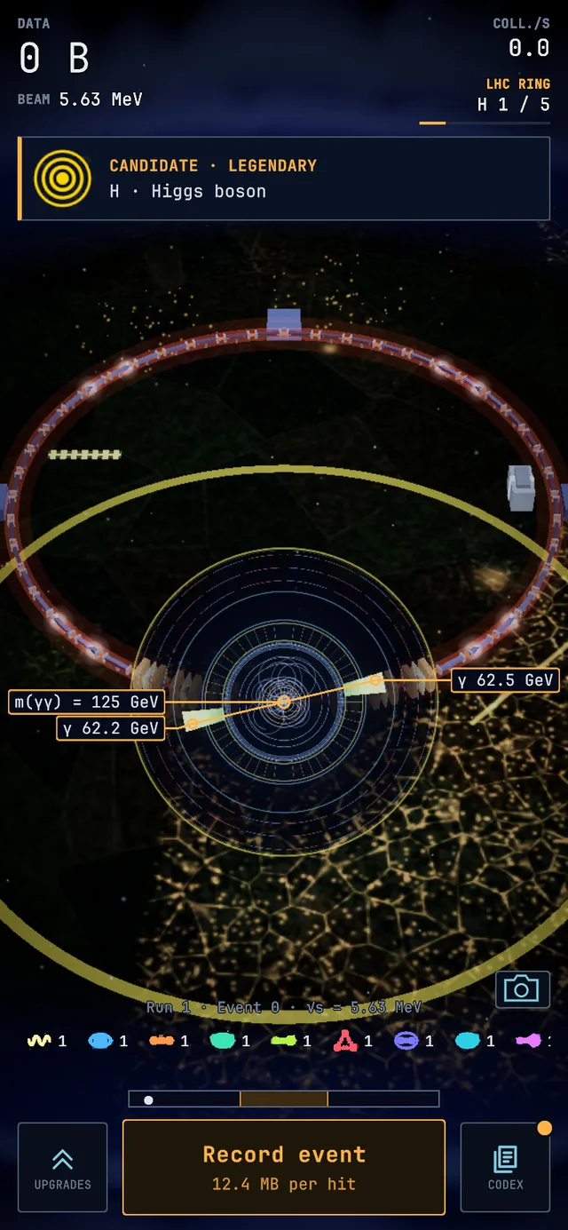 Eventanzeige eines Higgs-Boson-Events, Screenshot aus dem Spiel.
