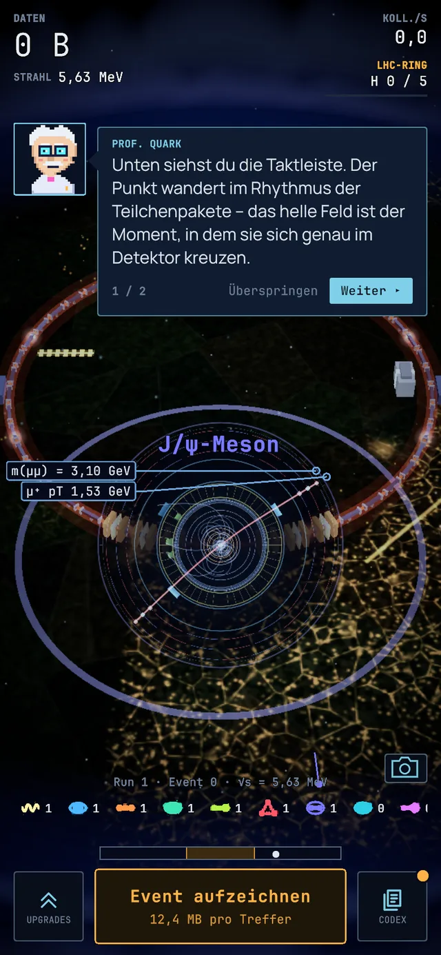 Vista de un evento de Mesón J/ψ, captura de pantalla del juego.