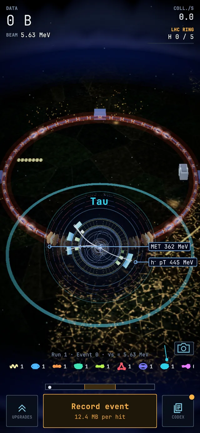 Event display of a Tau event, screenshot from the game.