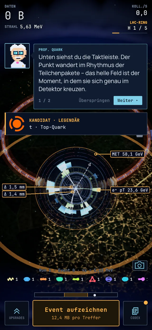 Vista de un evento de Quark top, captura de pantalla del juego.